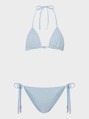 Gina beaded bikini - a metallic crinkle metallic ice blue