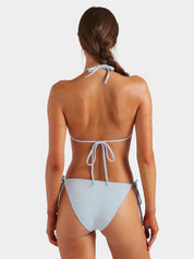 Gina beaded bikini - a metallic crinkle metallic ice blue