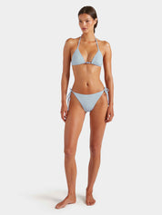 Gina beaded bikini - a metallic crinkle metallic ice blue