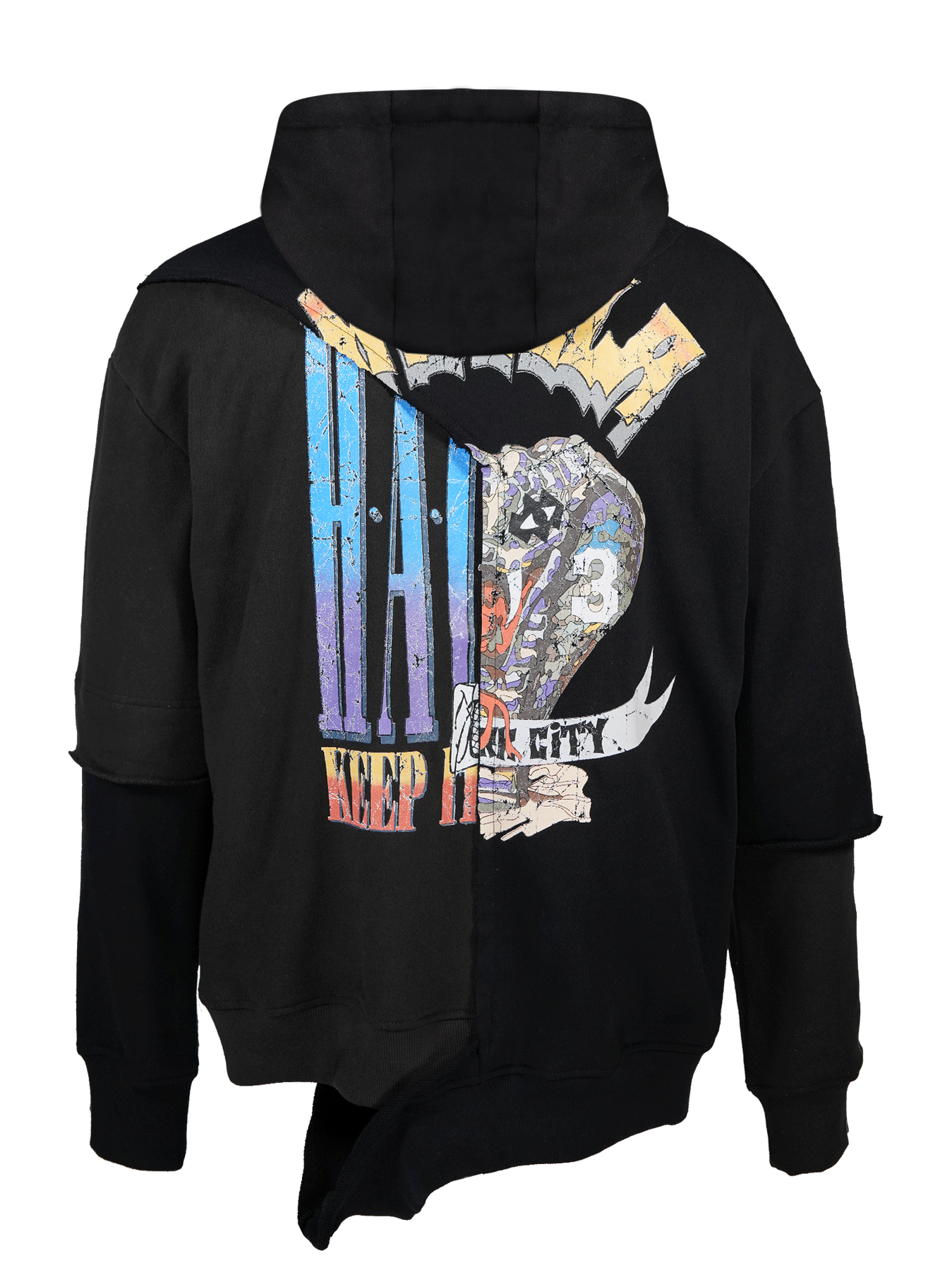 Crown royal paneled asymmetrical hoodie