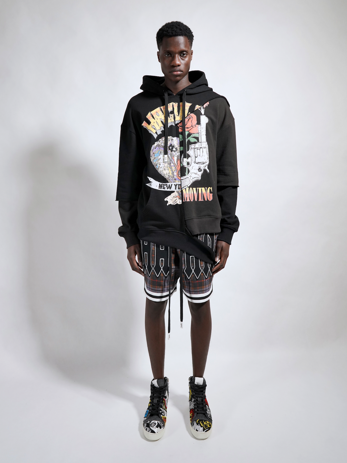 Crown royal paneled asymmetrical hoodie