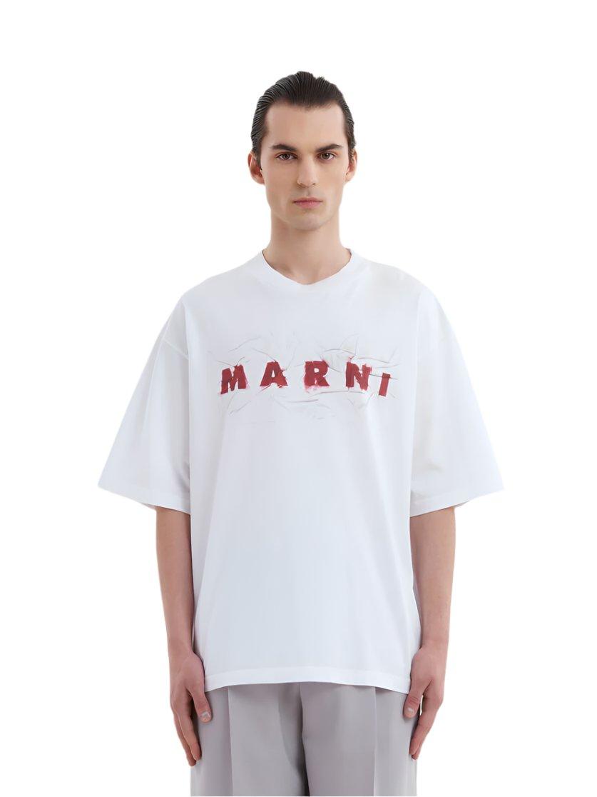 تيشيرت أبيض من القطن العضوي بشعار مارني المجعد