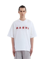 تيشيرت أبيض من القطن العضوي بشعار مارني المجعد