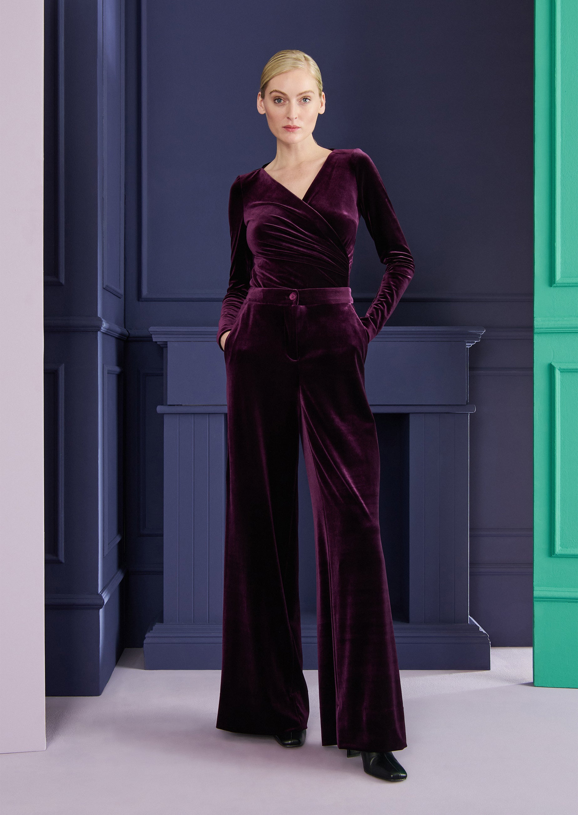 Stretch  Velvet Draped Top