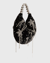 Midnight Velvet Hobo Bag Velvet Jeweled Handle Clutch