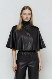 BLACK VEGAN LEATHER JACKET-VEST