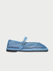 Isabella blue mesh ballerina v-hole in blue with blue piping