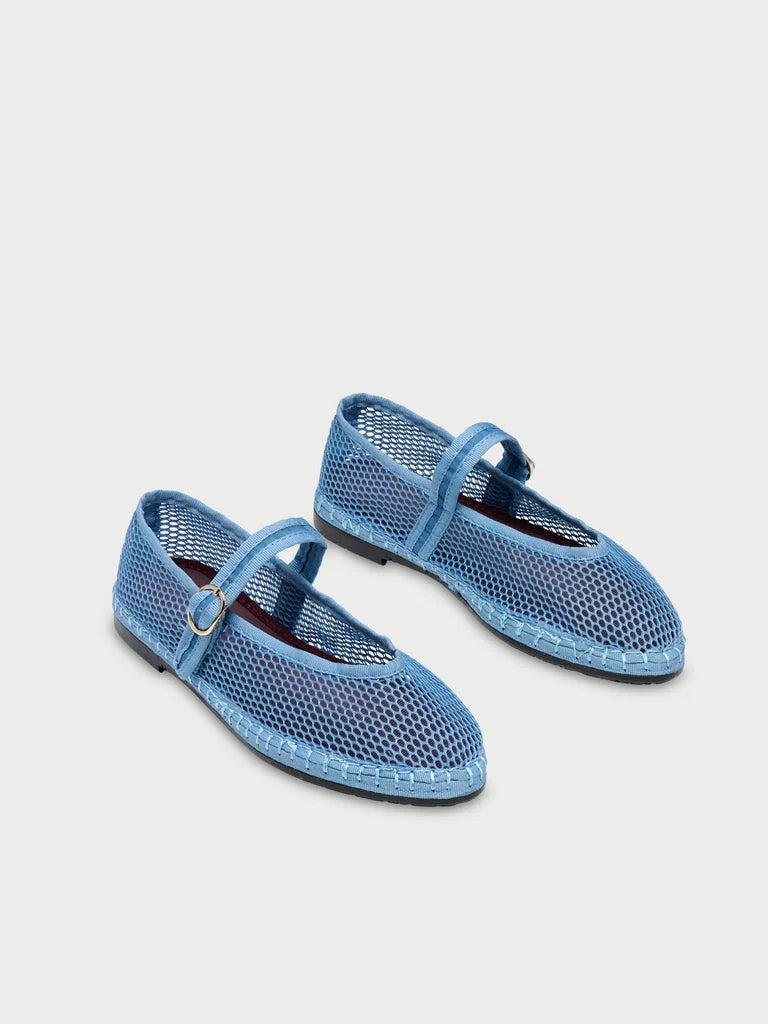 Isabella blue mesh ballerina v-hole in blue with blue piping