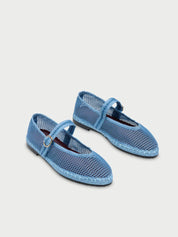 Isabella blue mesh ballerina v-hole in blue with blue piping