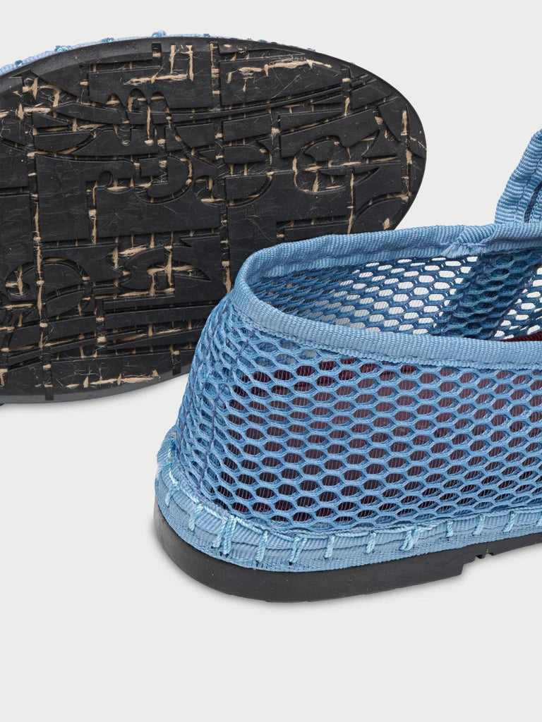 Isabella blue mesh ballerina v-hole in blue with blue piping