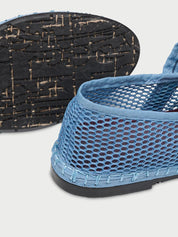 Isabella blue mesh ballerina v-hole in blue with blue piping