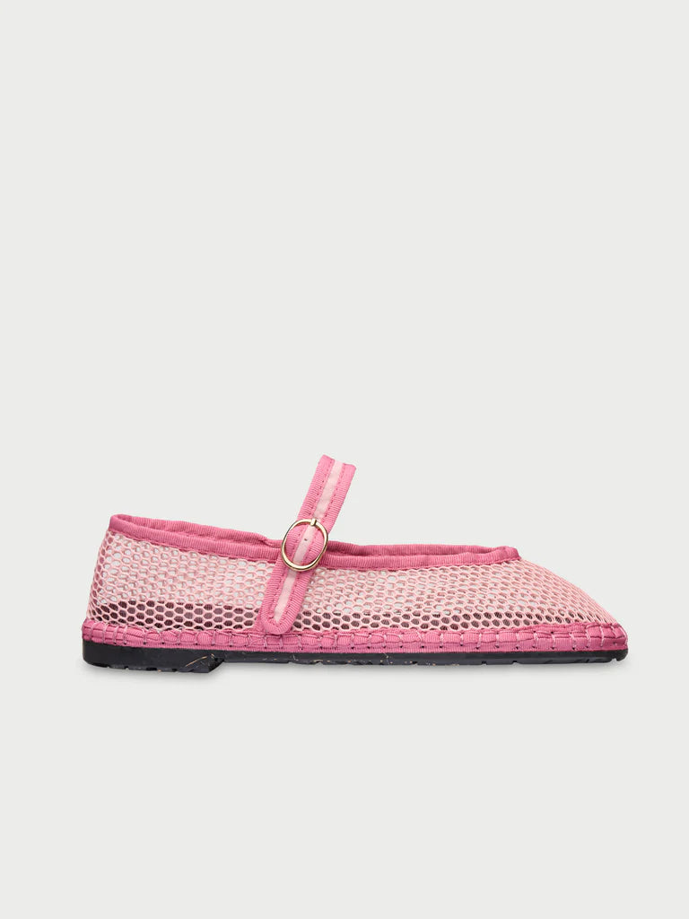 Isabella pink mesh ballerina v-hole in pink with pink piping