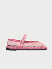Isabella pink mesh ballerina v-hole in pink with pink piping