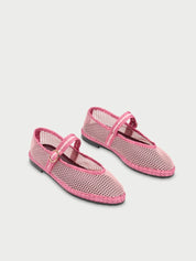 Isabella pink mesh ballerina v-hole in pink with pink piping