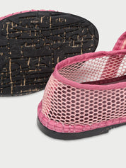 Isabella pink mesh ballerina v-hole in pink with pink piping
