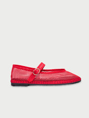 Isabella red mesh ballerina v-hole in red with red piping