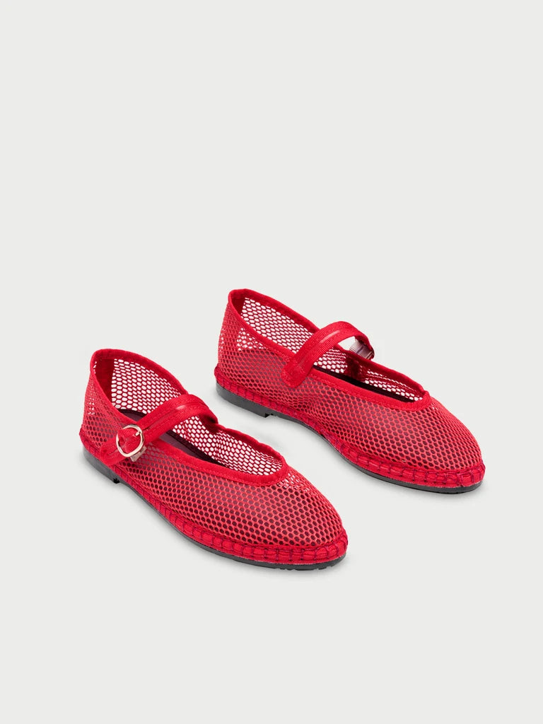 Isabella red mesh ballerina v-hole in red with red piping