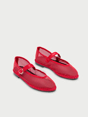 Isabella red mesh ballerina v-hole in red with red piping
