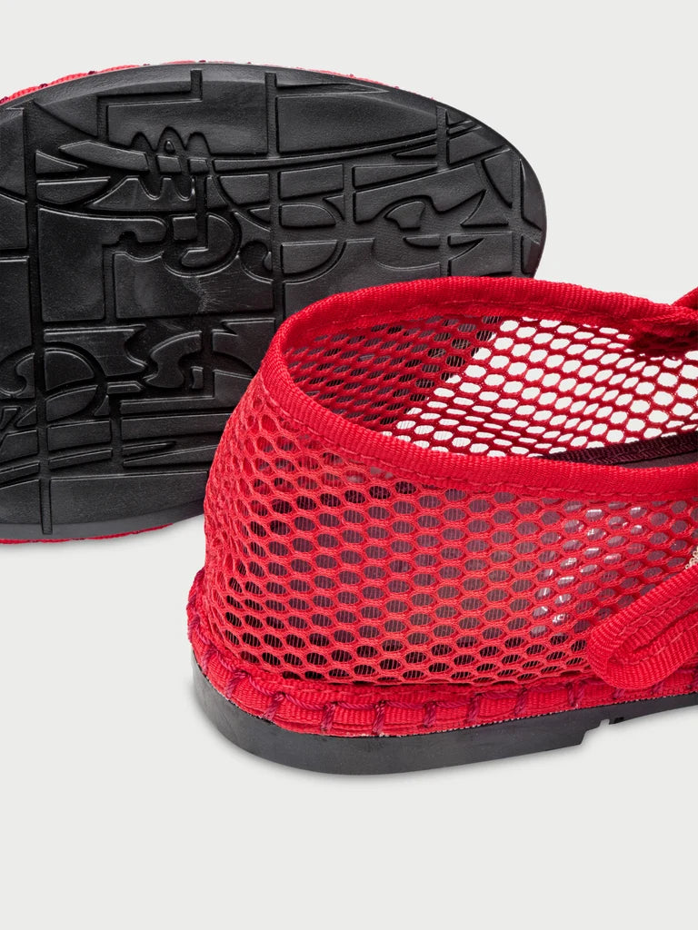 Isabella red mesh ballerina v-hole in red with red piping