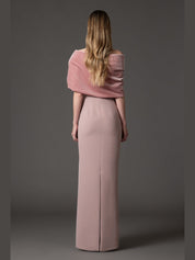 Crepe dress with a draped embroidered velvet neckline