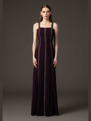 Burgundy embroidered crêpe dress