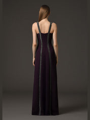 Burgundy embroidered crêpe dress