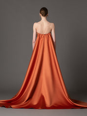 Embroidered burnt brick crêpe dress with a radzimir train