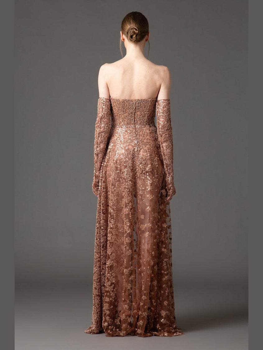 Embroidered tulle gown
