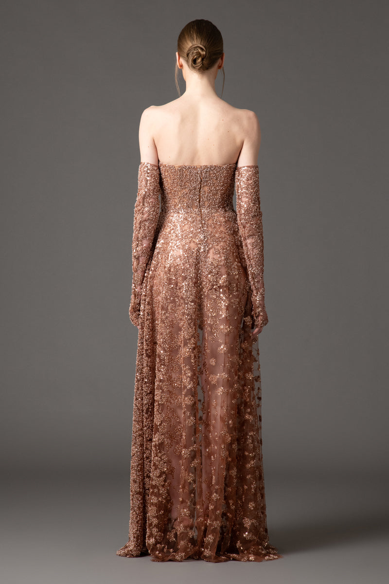 Embroidered tulle gown
