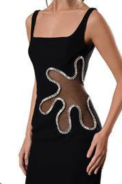 BLACK CRÊPE DRESS WITH CRYSTAL EMBROIDERY ON THE WAIST