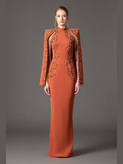 Burnt Brique embroidered cape dress
