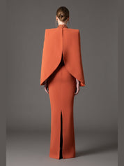 Burnt Brique embroidered cape dress