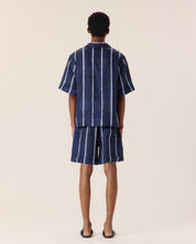 Shibori stripe cuffed camp collar shirt