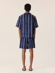 Shibori stripe cuffed camp collar shirt