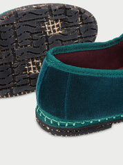 Leonor velvet mary jane in dark green with dark green piping and buckle closure