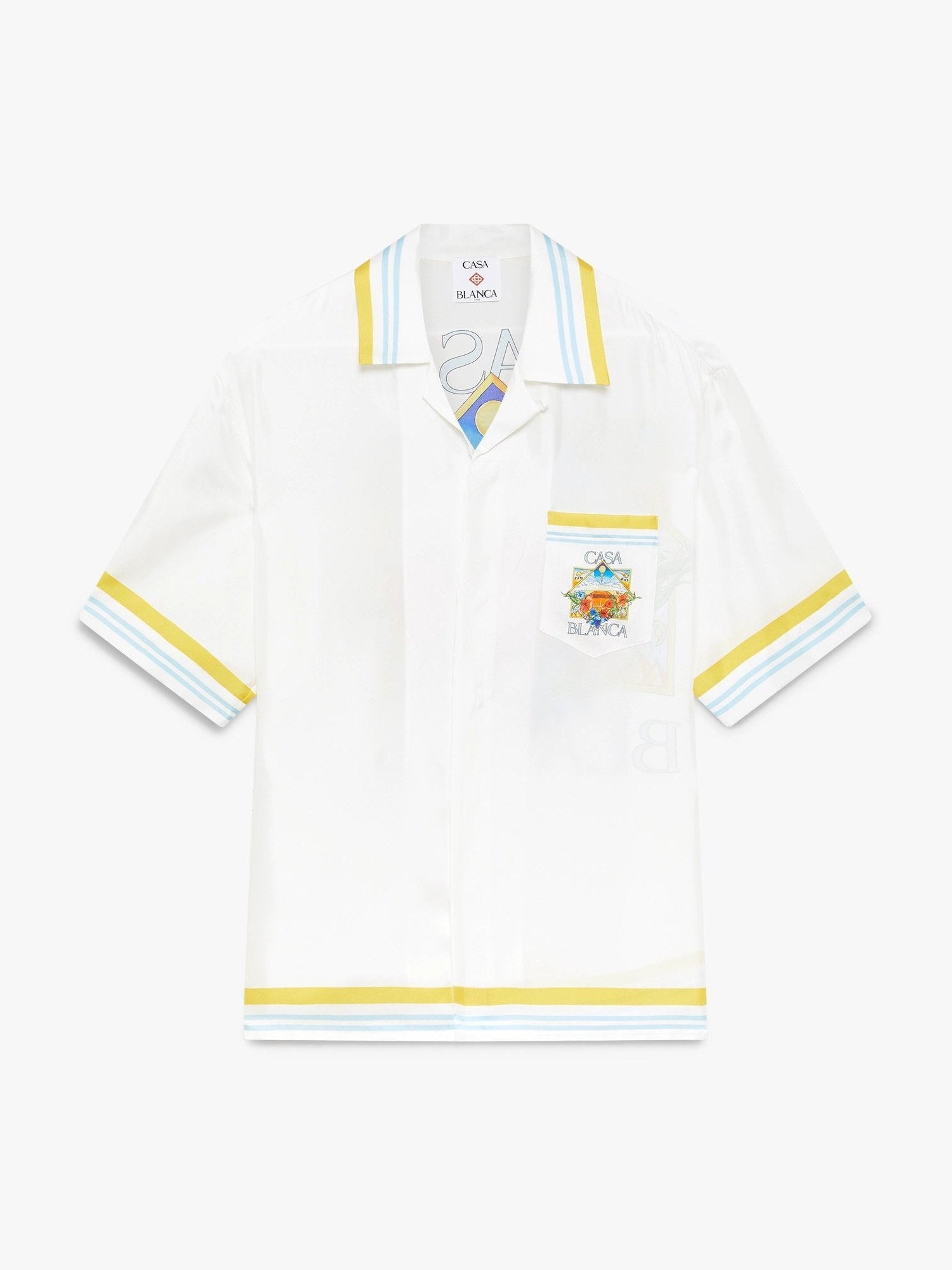 White Tennis Landscape Short Sleeve Silk Shirt