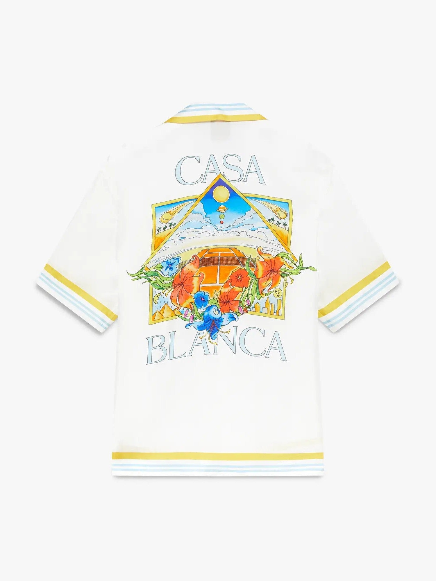 White Tennis Landscape Short Sleeve Silk Shirt