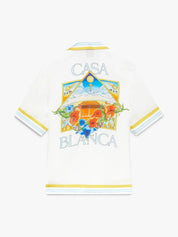 White Tennis Landscape Short Sleeve Silk Shirt