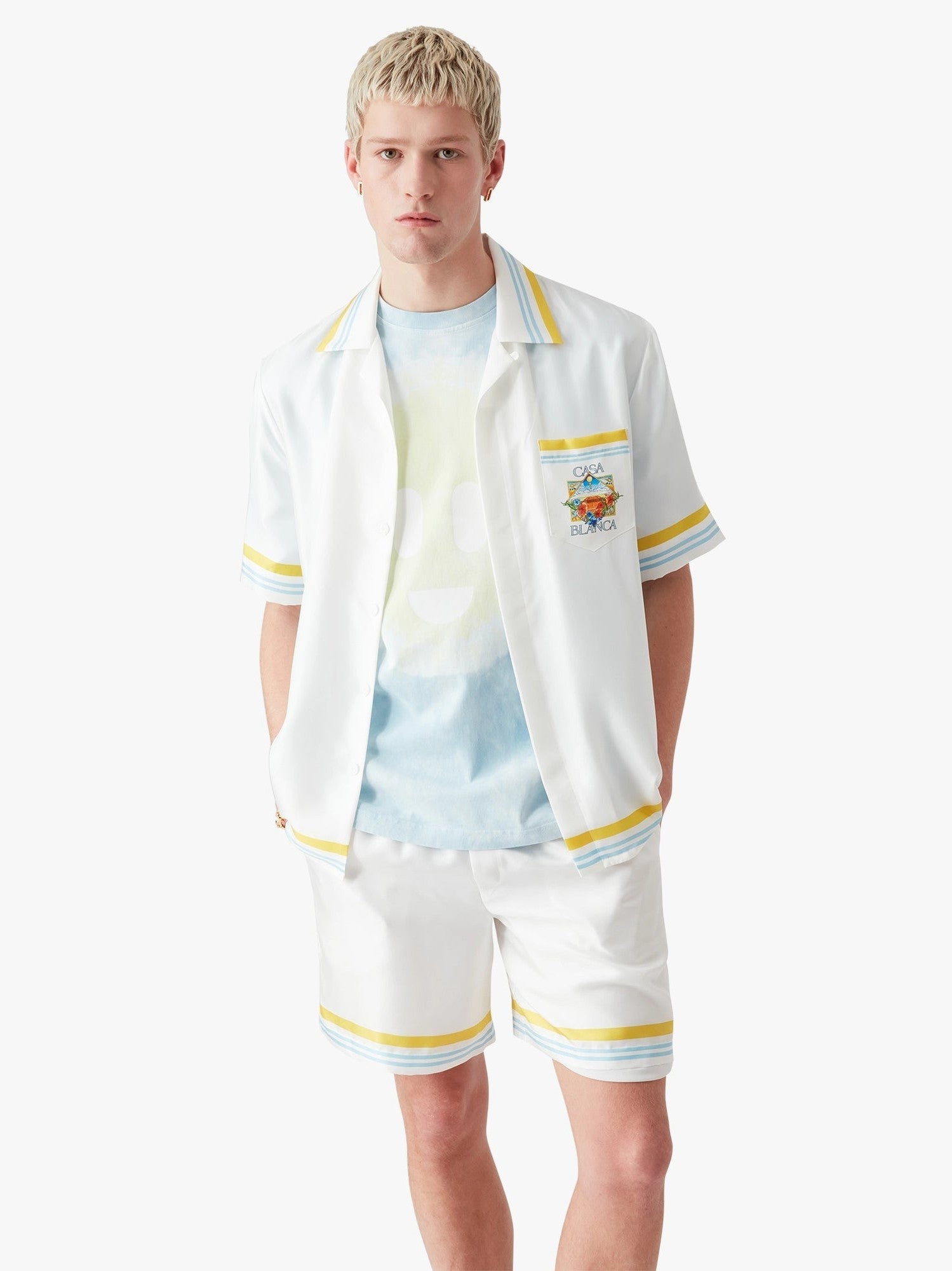 White Tennis Landscape Short Sleeve Silk Shirt