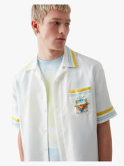 White Tennis Landscape Short Sleeve Silk Shirt