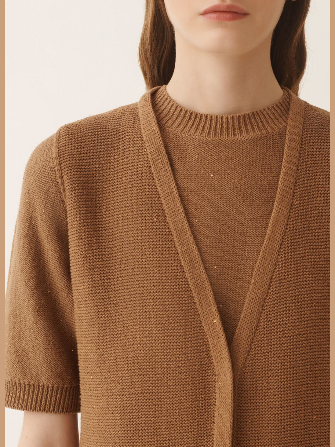 Cardigan vest in cotton and linen with sequins