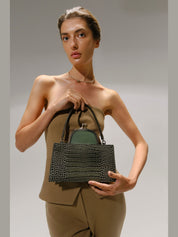 Majj  olive croc embossed