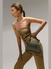Majj  olive croc embossed