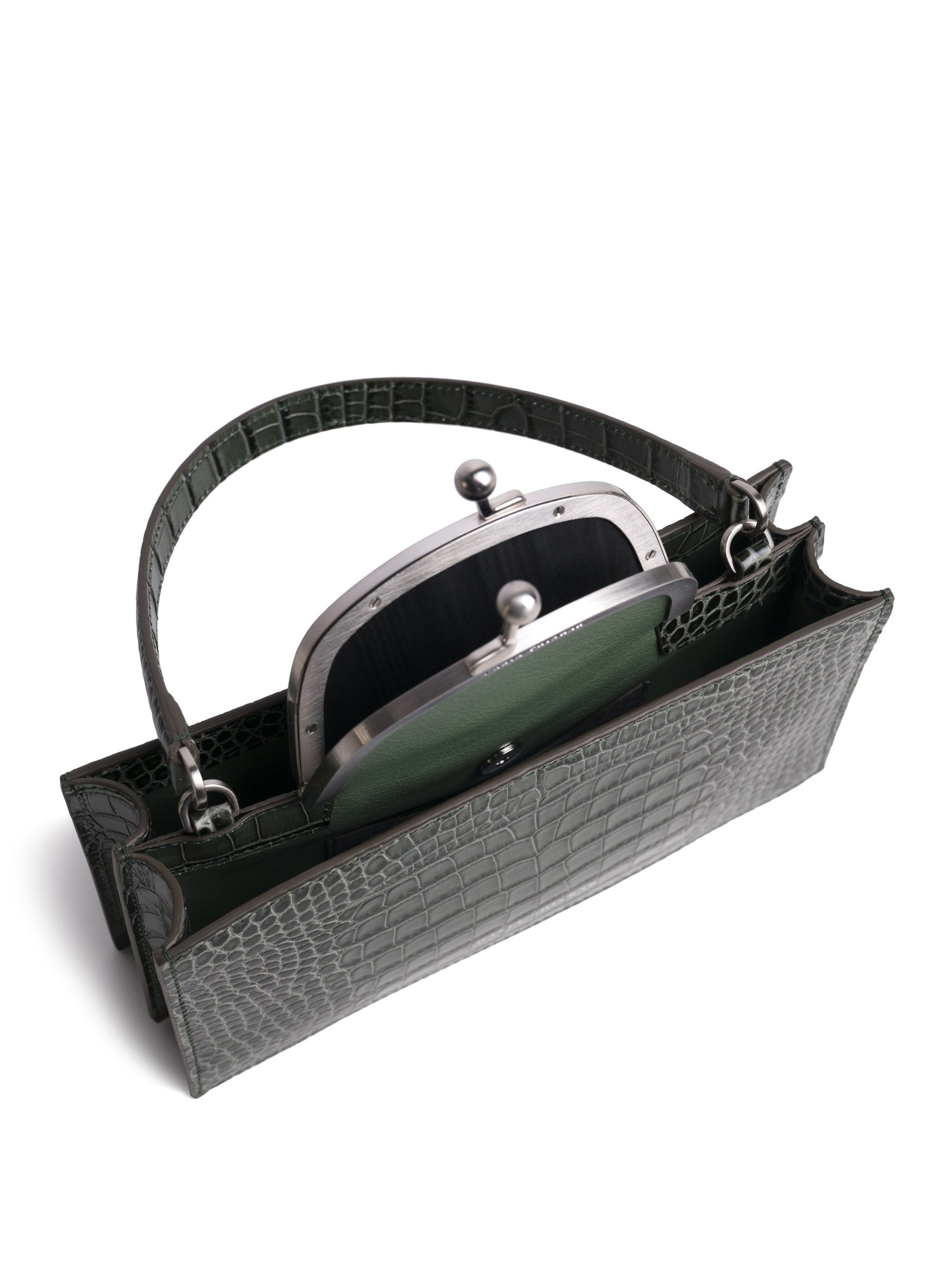Majj  olive croc embossed