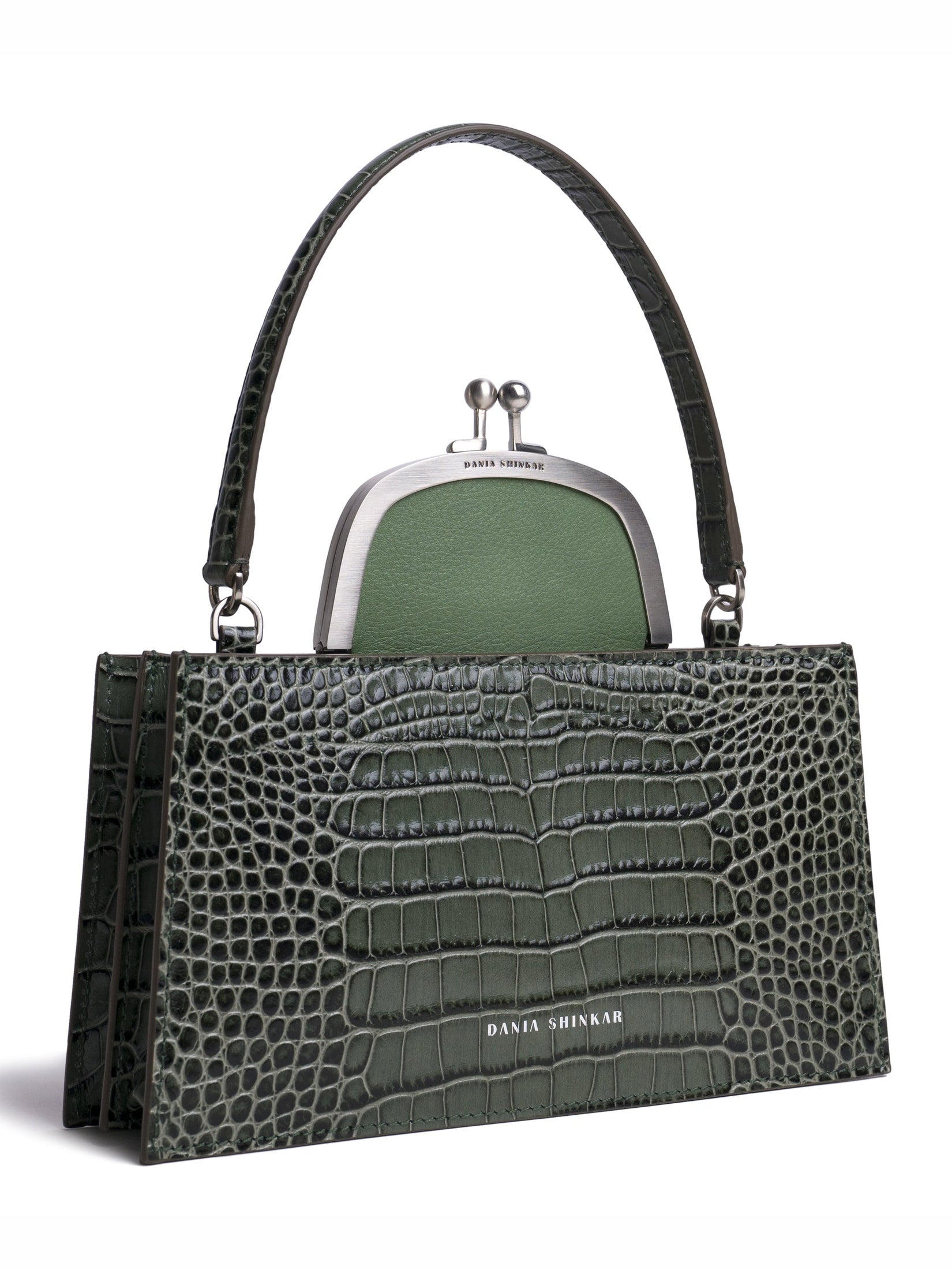 Majj  olive croc embossed