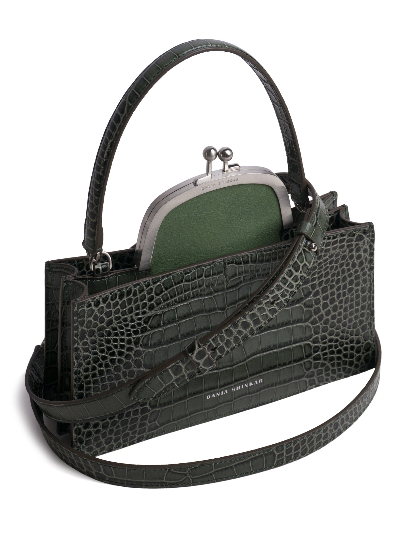 Majj  olive croc embossed