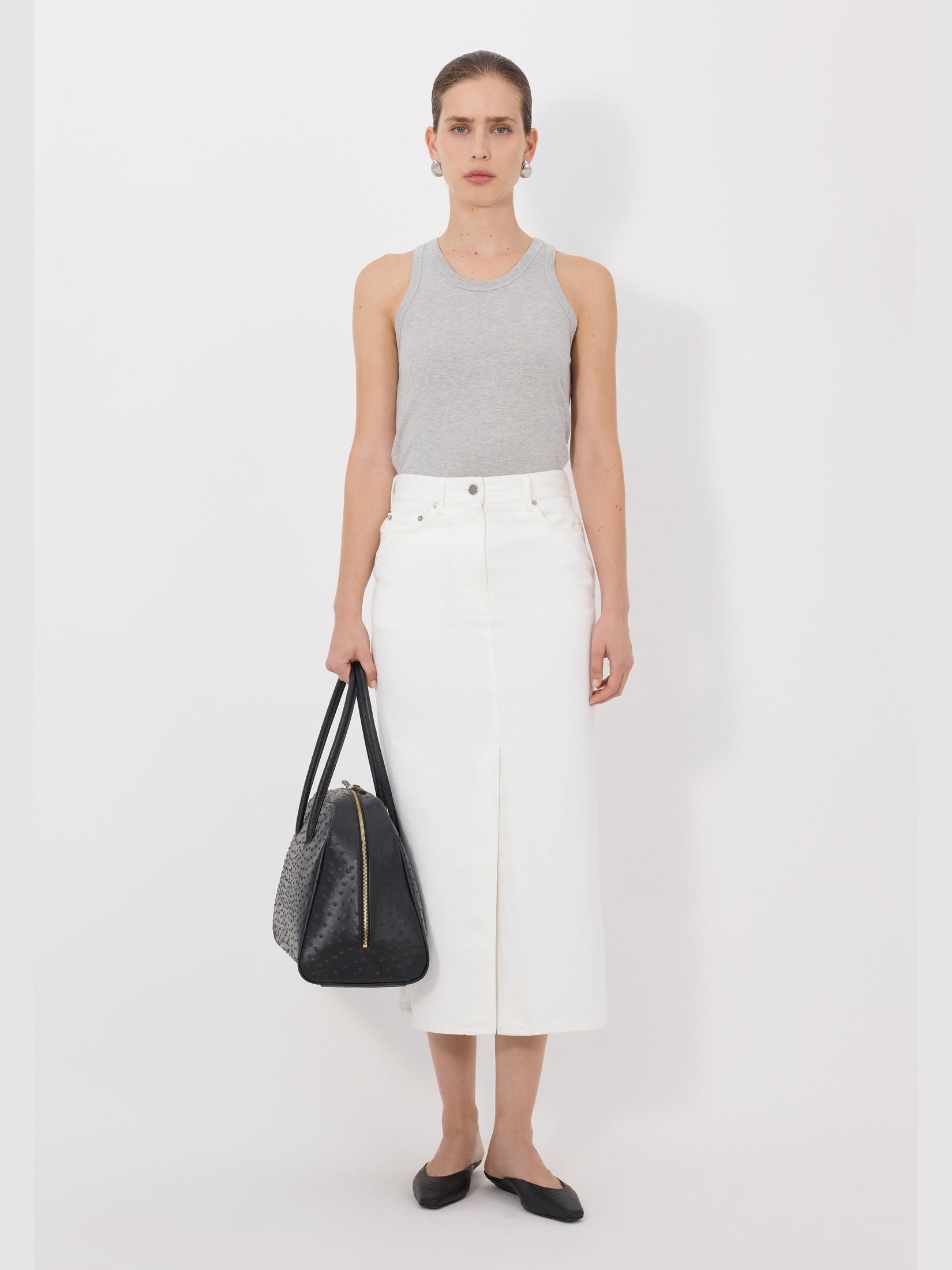 Rona lds denim midi skirt