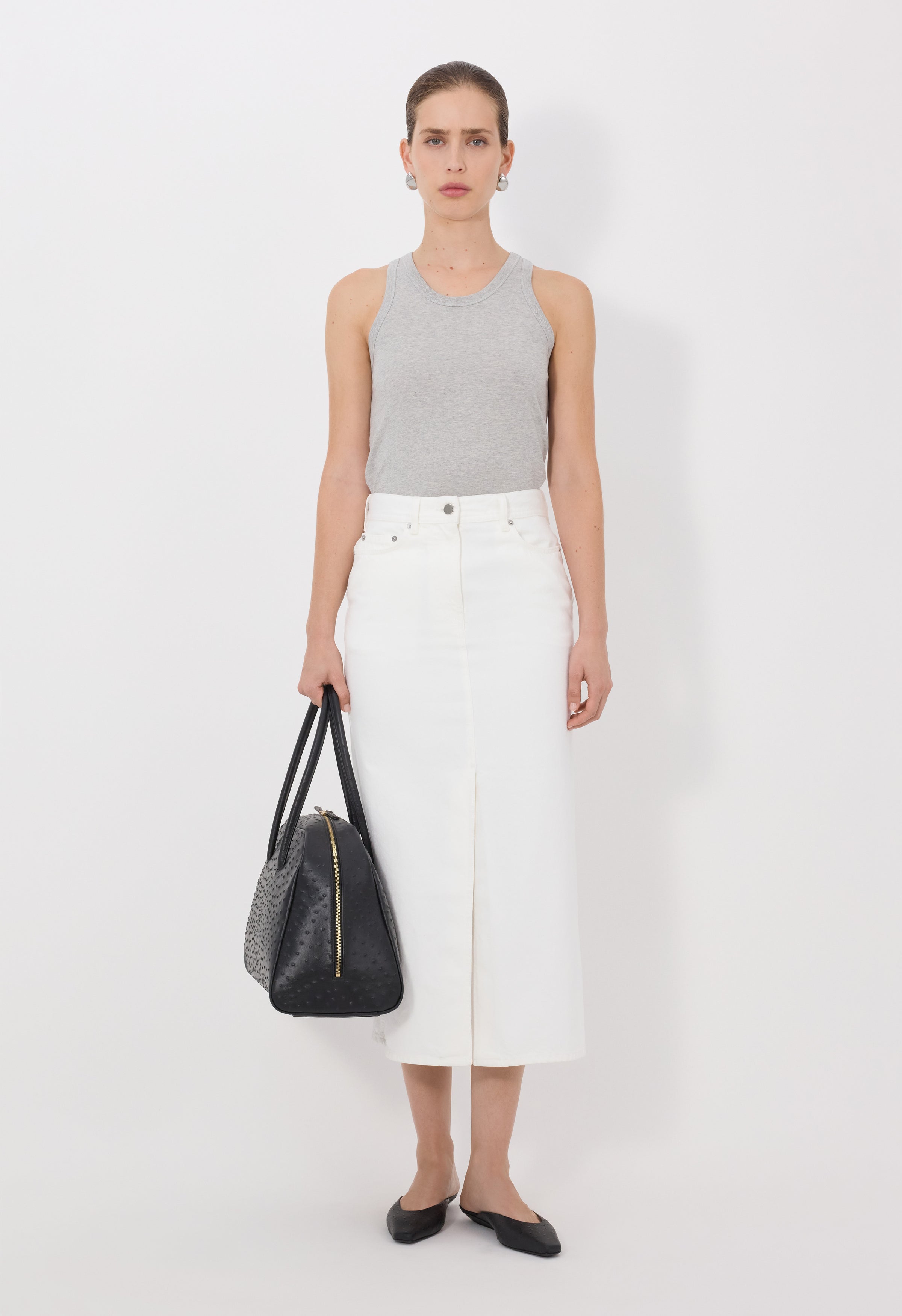 Rona lds denim midi skirt