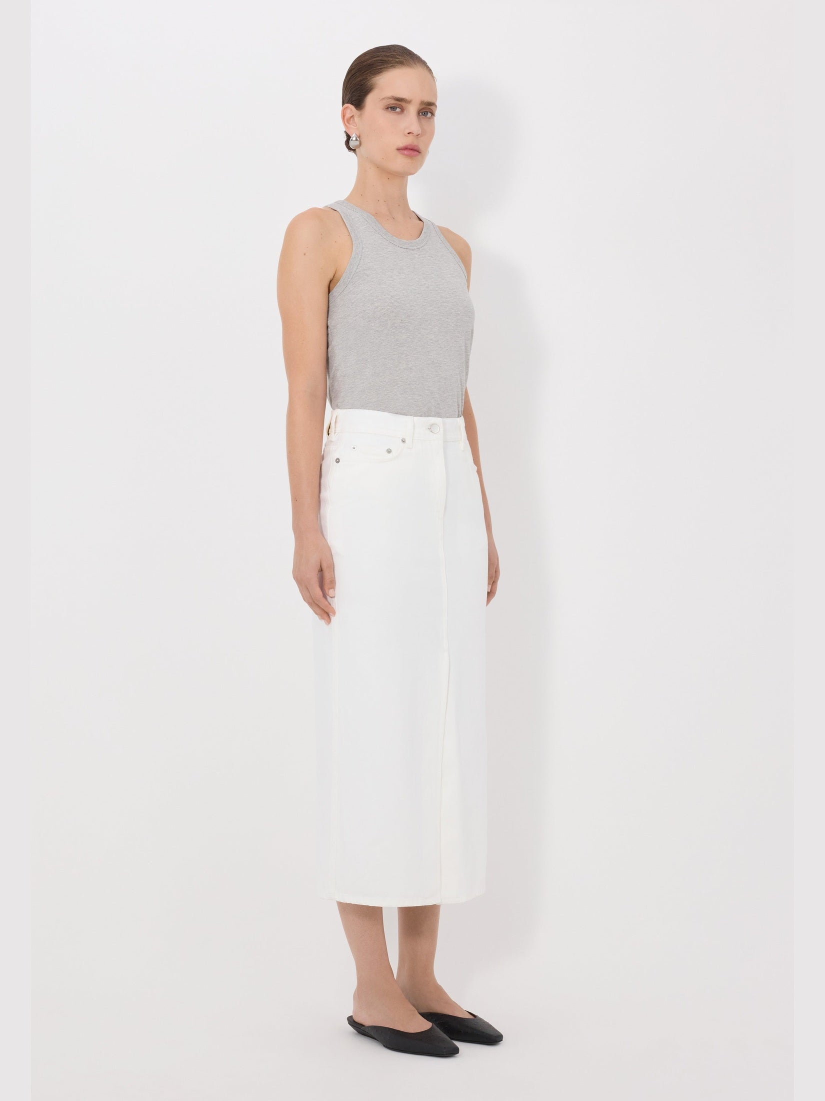 Rona lds denim midi skirt