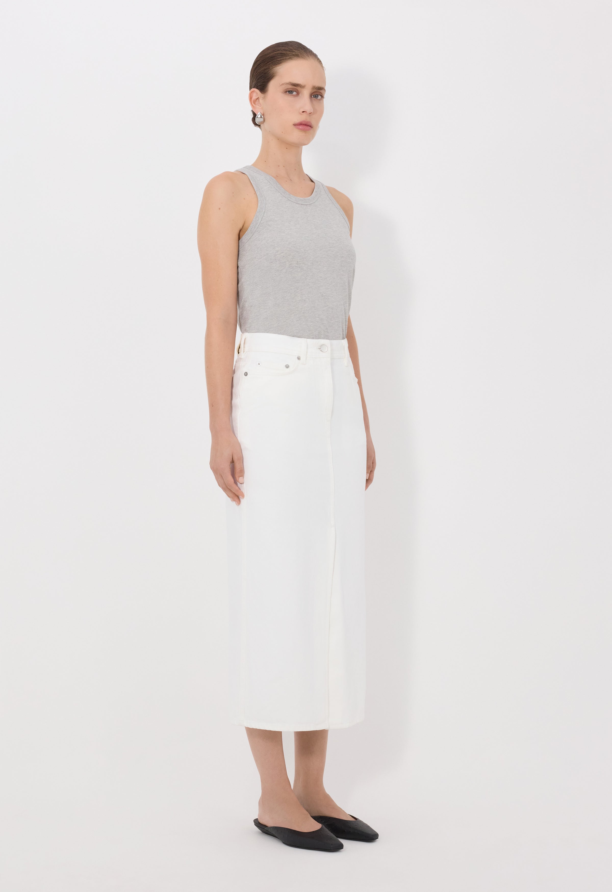 Rona lds denim midi skirt